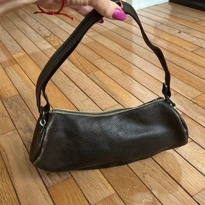 Vintage Brown Leather Curved Tube Purse. Adjustable strap.